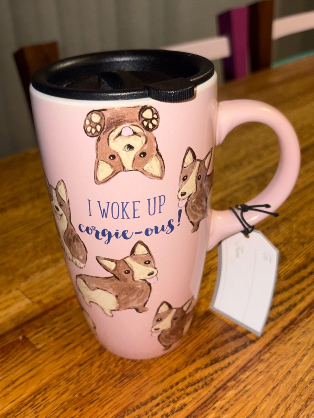🐶 Sheffield Home Corgi Mug “I Woke Up Corgi-ous!” Pink NEW w/ Lid